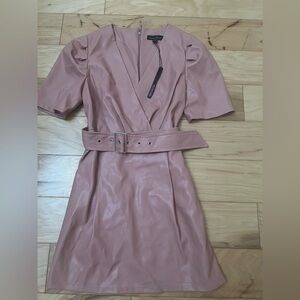 Love tree small FAUX Leather pink mini dress